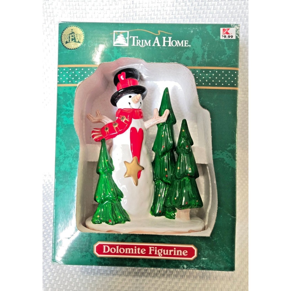 VTG Trim A Home Dolomite Snowman Figurine Christmas Trees Holiday Decor 6in